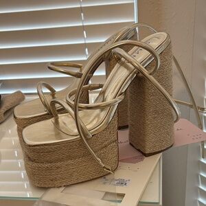 Elegant Gold and Tan Platform Heels